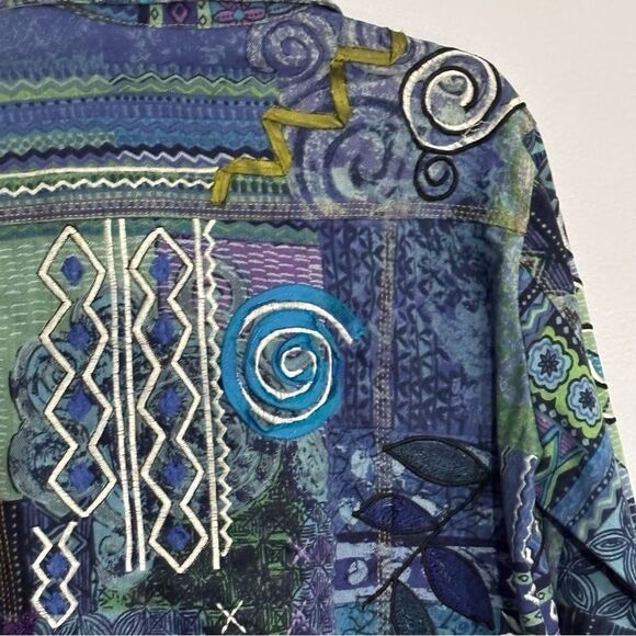 Chico’s | Women’s Mixed Artisan Blue Green Denim Jacket Coat - Picture 11 of 16